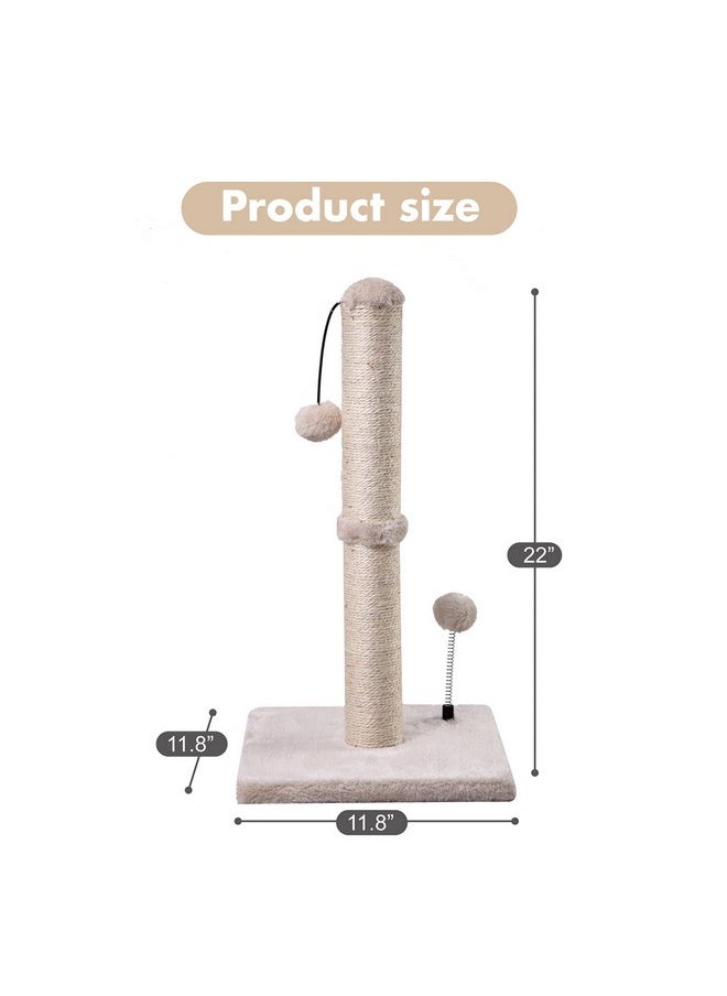 MECOOL - Cat Scratching Post Premium Basics Kitten Scratcher Sisal Scratch Posts With Hanging Ball 22In For Kittens Or Smaller Cats (22 Inches For Kitten, Beige) - Image 1