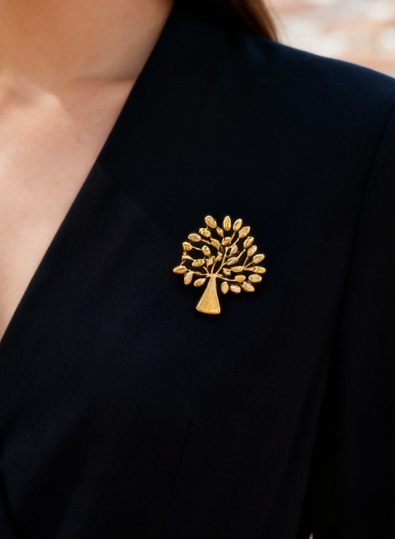 DB Innov. Brooch, 1PC Golden Tree Pattern Brooch, an Elegant Pin Brooch for Women Men Children, Lapel Pins Shirt Collar Brooch Buckle Lapel Pins Badge Suit Clip Accessory for Clothing Bags Jackets Shirts. - Image 1