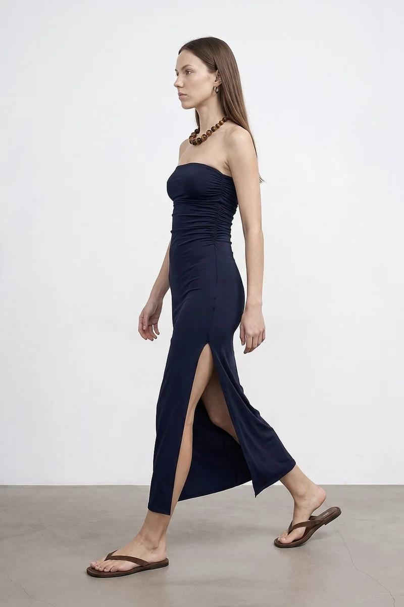 Dilvin  DILVIN Strapless Bodycon Maxi Dress With Slit for Women | Best Price UAE