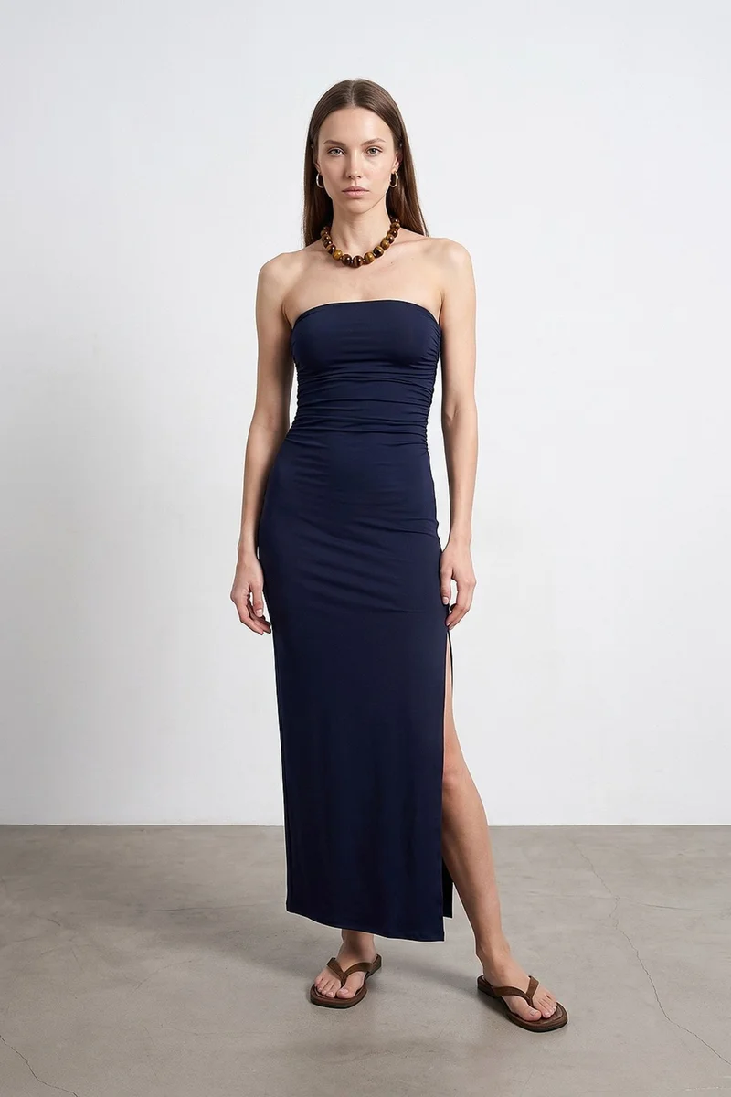 Dilvin  DILVIN Strapless Bodycon Maxi Dress With Slit for Women | Best Price UAE