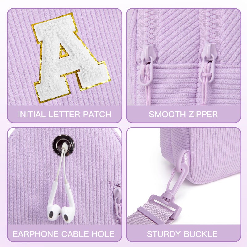 Viverte Small Corduroy Sling Bag Initial Crossbody Bag Fanny Pack for Women Personalized Birthday Gifts for Teen Girls Gifts Trendy Stuff Teen Purse Cute Stuff for Girls (Lavender-A) - Image 5