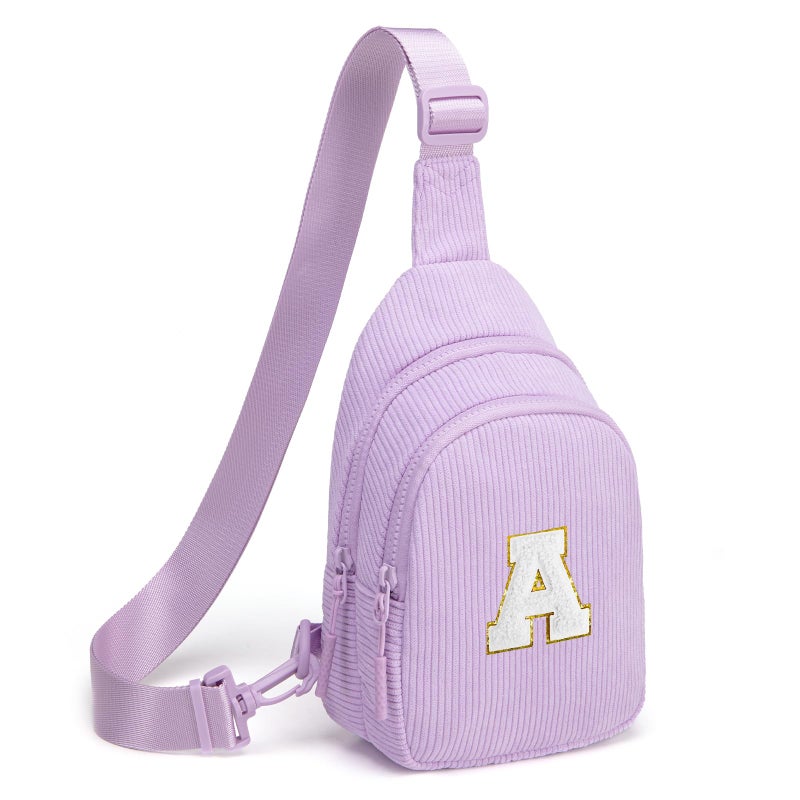 Viverte Small Corduroy Sling Bag Initial Crossbody Bag Fanny Pack for Women Personalized Birthday Gifts for Teen Girls Gifts Trendy Stuff Teen Purse Cute Stuff for Girls (Lavender-A) - Image 1