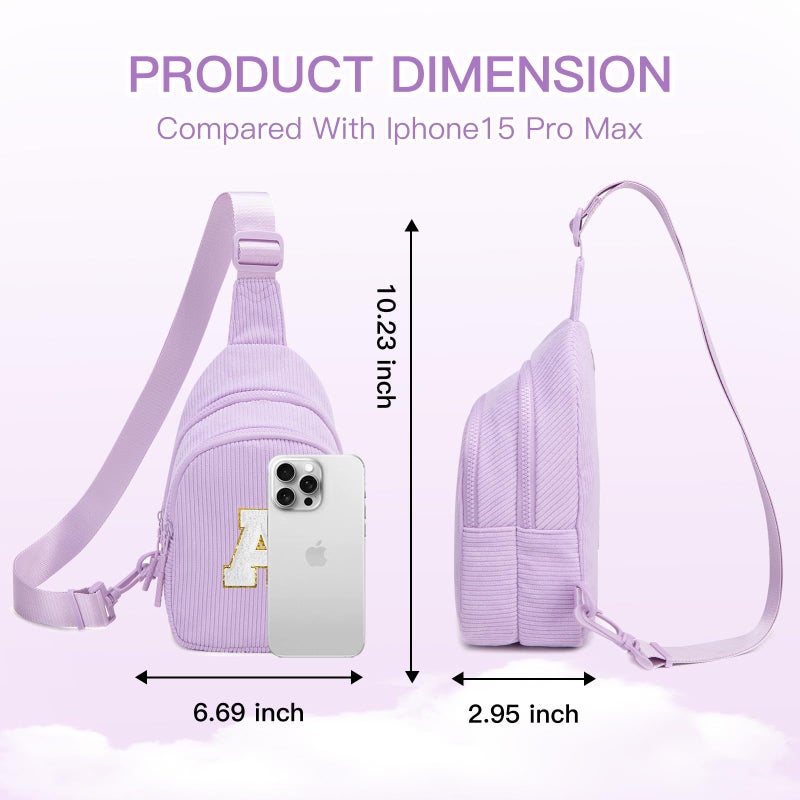 Viverte Small Corduroy Sling Bag Initial Crossbody Bag Fanny Pack for Women Personalized Birthday Gifts for Teen Girls Gifts Trendy Stuff Teen Purse Cute Stuff for Girls (Lavender-A) - Image 4