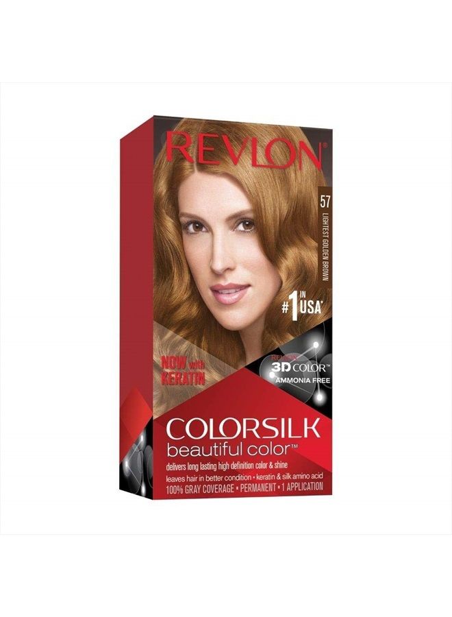 Revlon Permanent Hair Color, Permanent Hair Dye, Colorsilk with 100% Gray Coverage, Ammonia-Free, Keratin and Amino Acids, 57 Lightest Golden Brown, 4.4 Oz (Pack of 1) - Image 1