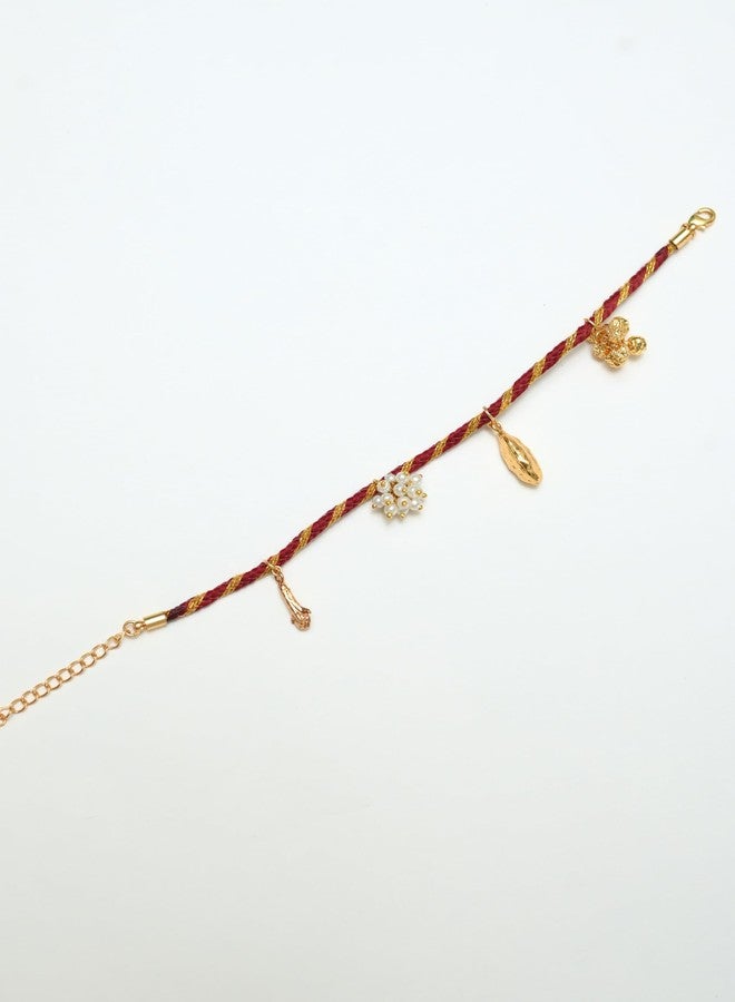 Tangerine 22k gold plated Gul Posh Rakhi | Floral-Inspired Rakhi | Elegant Handmade Rakhi for Brother - Image 5