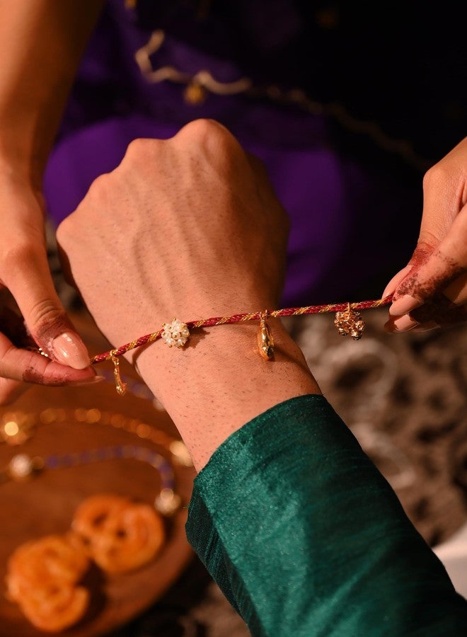 Tangerine 22k gold plated Gul Posh Rakhi | Floral-Inspired Rakhi | Elegant Handmade Rakhi for Brother - Image 4
