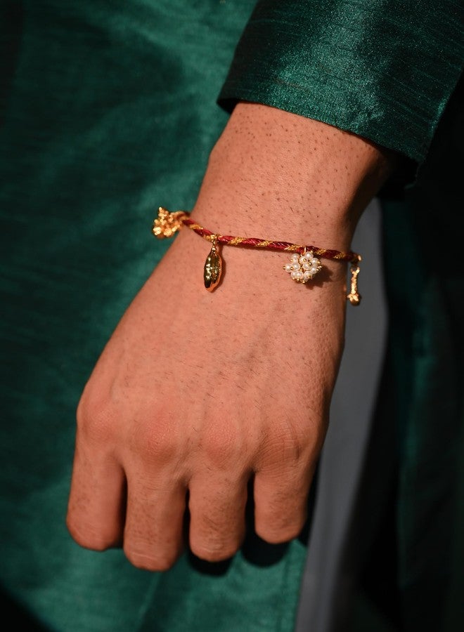 Tangerine 22k gold plated Gul Posh Rakhi | Floral-Inspired Rakhi | Elegant Handmade Rakhi for Brother - Image 3