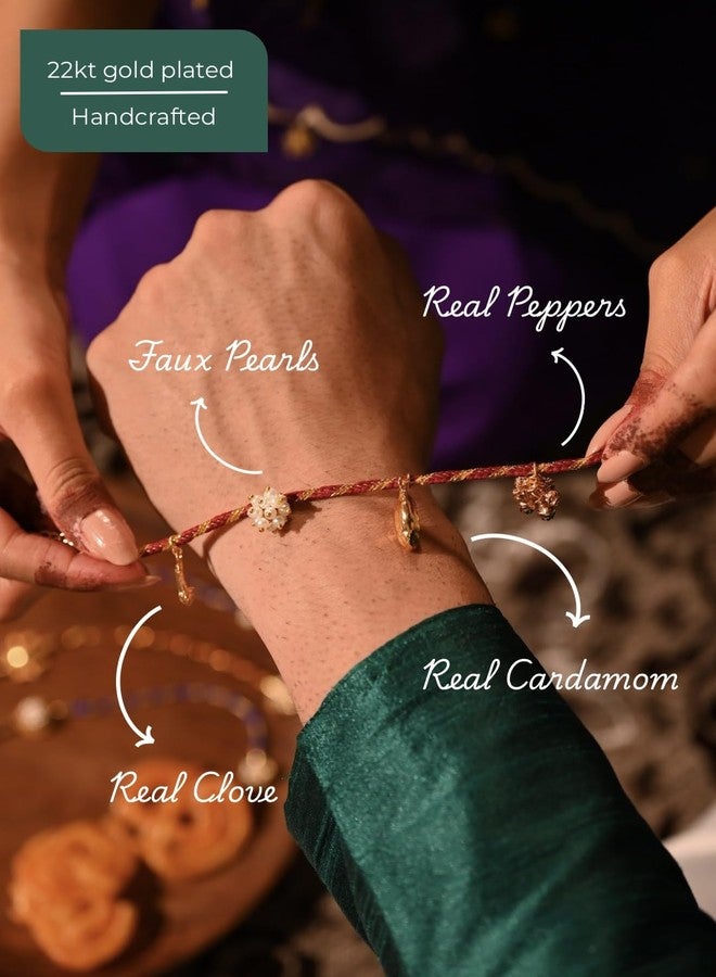 Tangerine 22k gold plated Gul Posh Rakhi | Floral-Inspired Rakhi | Elegant Handmade Rakhi for Brother - Image 2