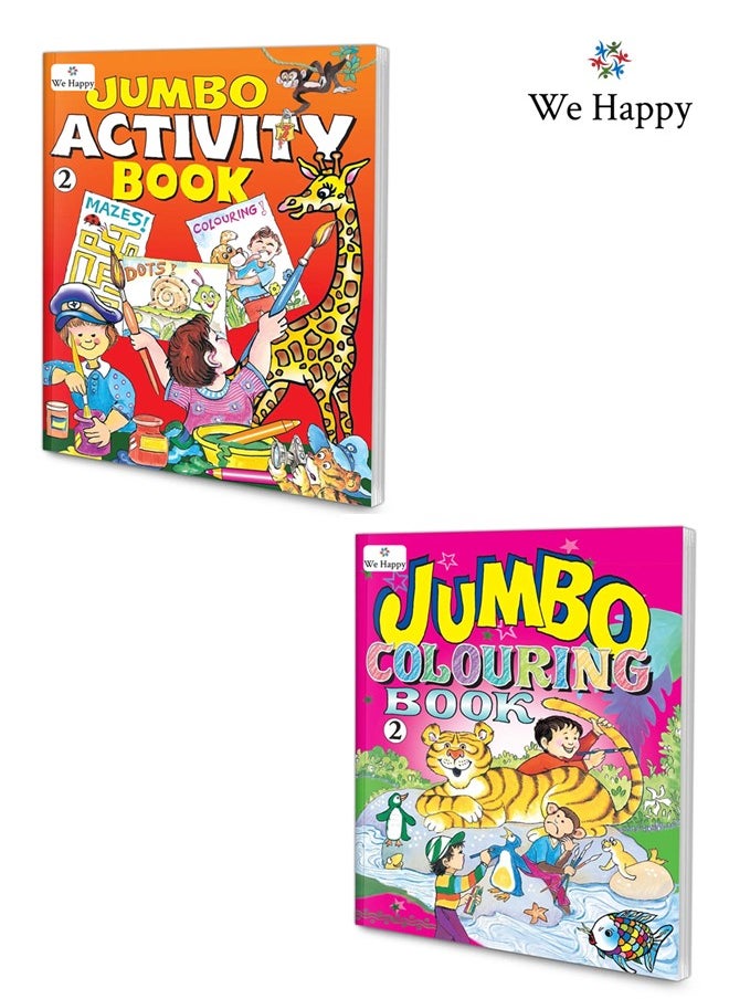 We Happy Pack of 2 We Happy Jumbo Coloring and Activity Book-2, Educational and Fun Learning Activities for Kids with different Challenges Drawings and Enjoyable Games  - Image 1