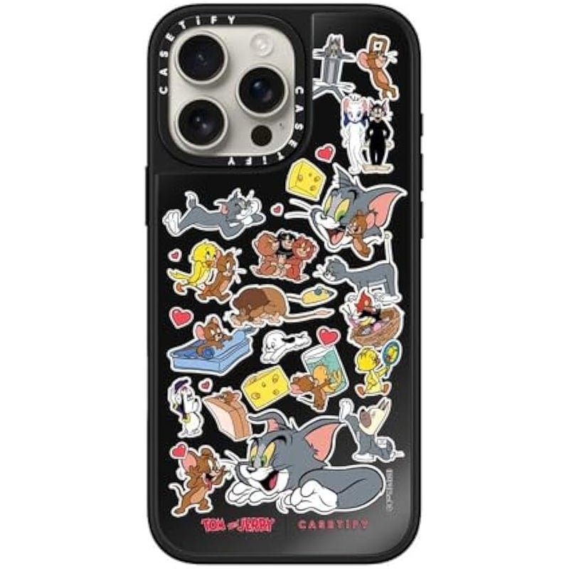 Casetify Mirror Case for iPhone 16 Pro Max 【Tom and Jerry Colab/Reflective / 4.9ft Drop Protection/Compatible with Magsafe】 - Family Sticker - Black on Black - Image 2