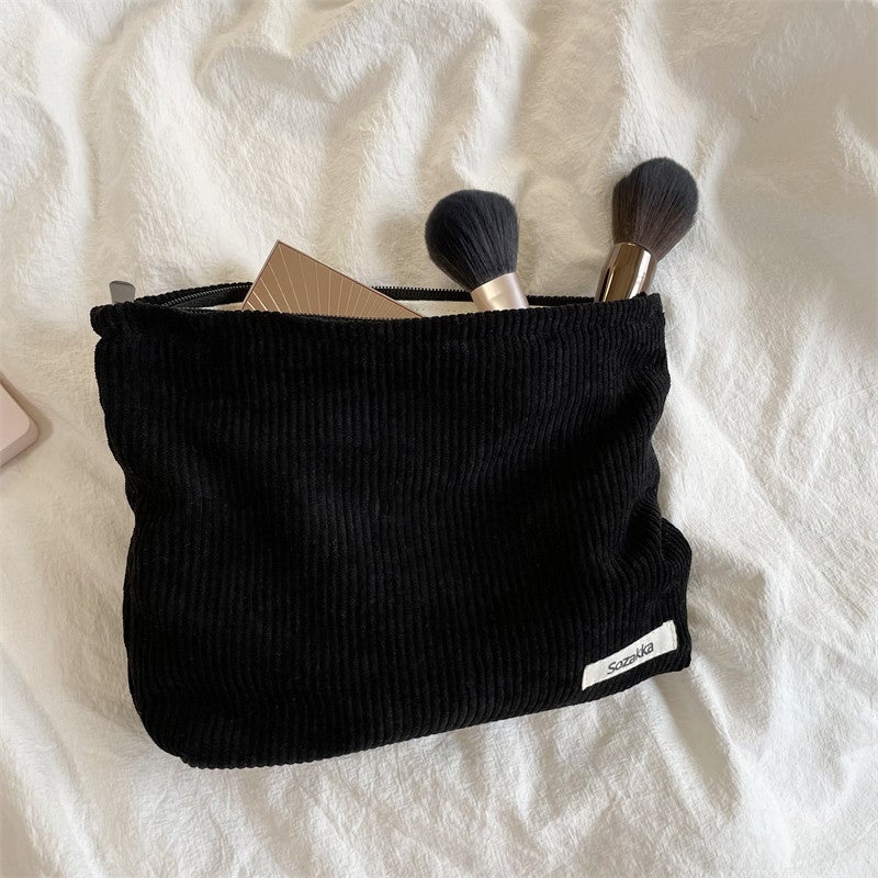 Large Capacity Corduroy Cosmetic Clutch Bag Black