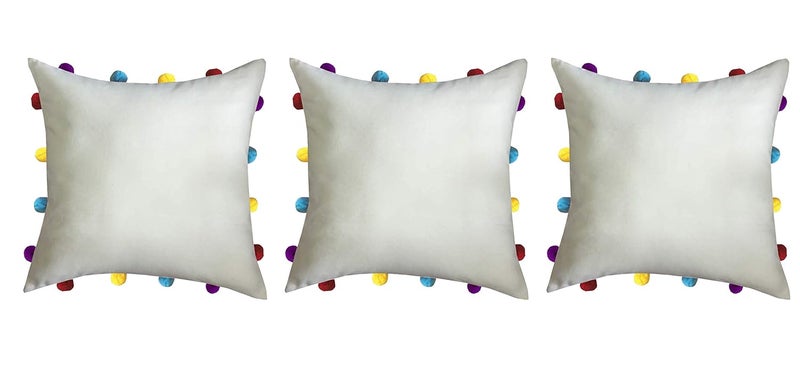 Lushomes Cushion Cover 14x14 Boho Cushion Covers Sofa Pillow Cover Cushion Covers with Tassels Cushion Cover with pom pom 14x14 Inches Set of 3Beige - Image 1