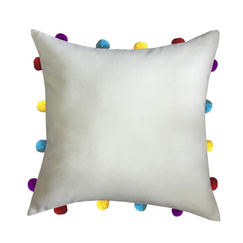 Lushomes Cushion Cover 14x14 Boho Cushion Covers Sofa Pillow Cover Cushion Covers with Tassels Cushion Cover with pom pom 14x14 Inches Set of 3Beige - Image 2