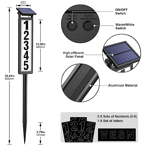 Eyrosa Solar Illuminated LED Lighted Address Sign, House Numbers for Outside Yard Home, Numbers Plaque Outdoor Waterproof, Black - Image 5