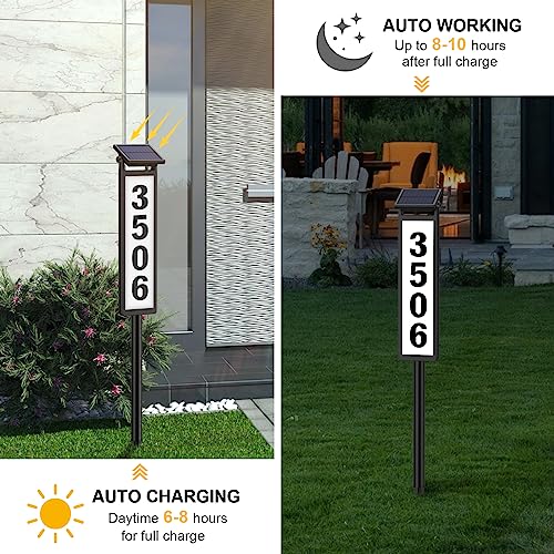 Eyrosa Solar Illuminated LED Lighted Address Sign, House Numbers for Outside Yard Home, Numbers Plaque Outdoor Waterproof, Black - Image 2