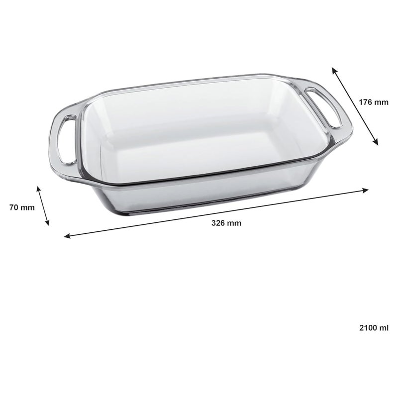Marinex Small Rectangular Glass Roaster with Handle 2.1L, Oven Safe Transparent Bakeware for Lasagna, Cakes, Brownies, Roasting & Casseroles  Heat Resistant Durable Glass Dish for Home & Kitchen - Image 2