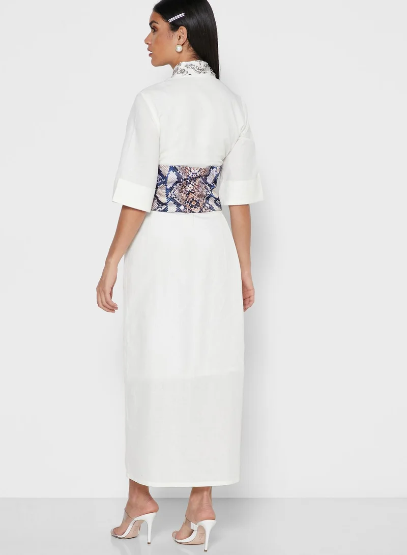Threadz by Ajooni Snake Print Corset Embellished Dress