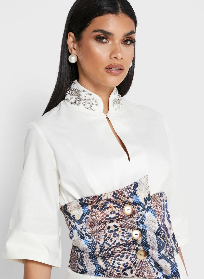 Threadz by Ajooni Snake Print Corset Embellished Dress