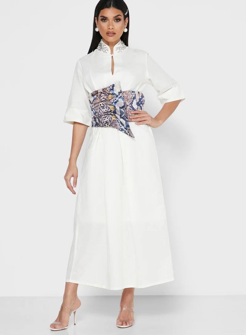 Threadz by Ajooni Snake Print Corset Embellished Dress