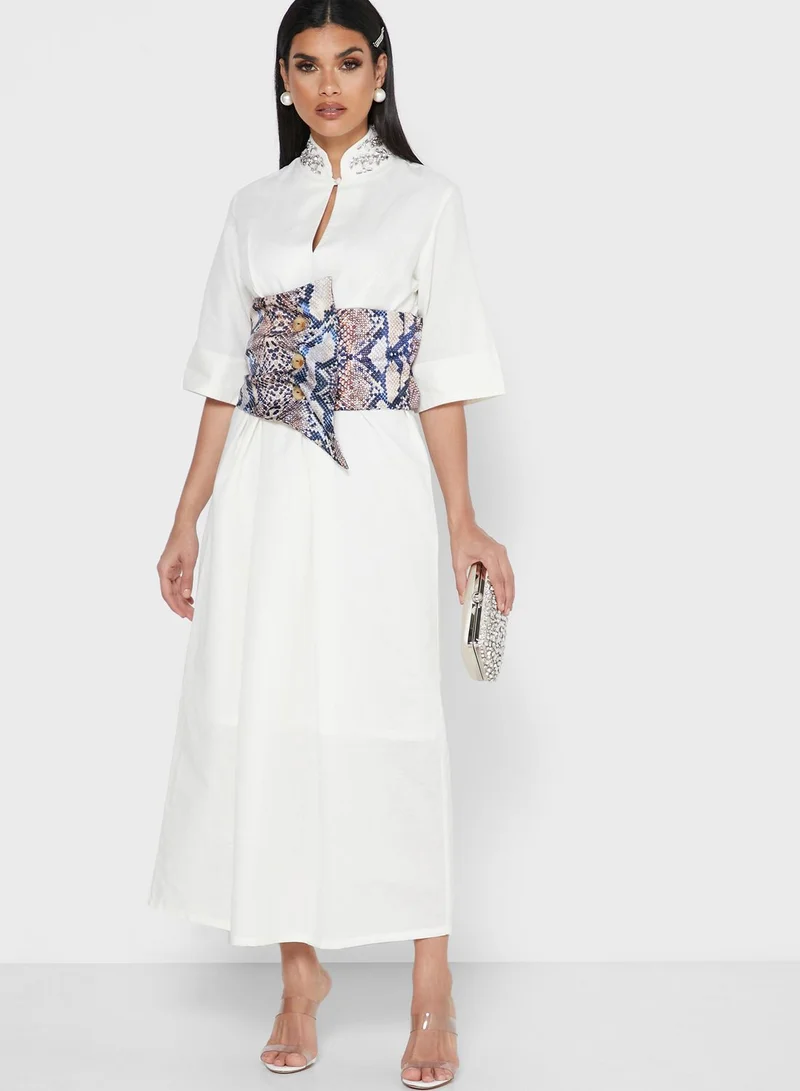 Threadz by Ajooni Snake Print Corset Embellished Dress