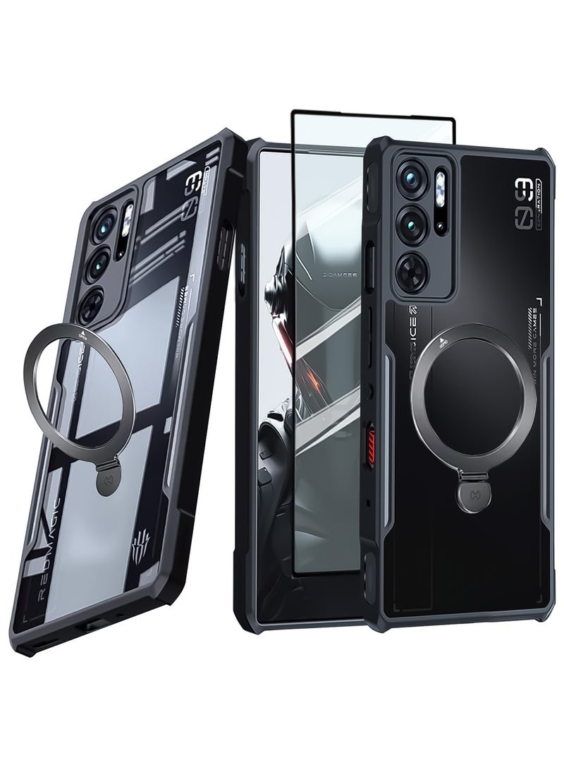 إكسوند لـ ZTE Nubia Red Magic 9S Pro غطاء / 9S Pro+ / 9 Pro غطاء / 9 Pro+ غطاء مع حامل حلقي وحامي شاشة، غطاء خلفي مقاوم للصدمات مصنوع من TPU، غطاء واقي غير لامع. - Image 1