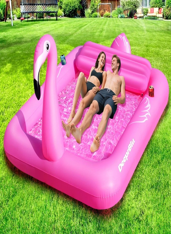 DeeprBlu Luxury Flamingo Inflatable Tanning Pool for 2 Person, 81x60 inch Sunbathing Pool Lounger Float, Pink Blow Up Tanning Pool Suntan Tub, Tanning Water Bed with Cup Holder, Lounge Float for Adult - Image 1