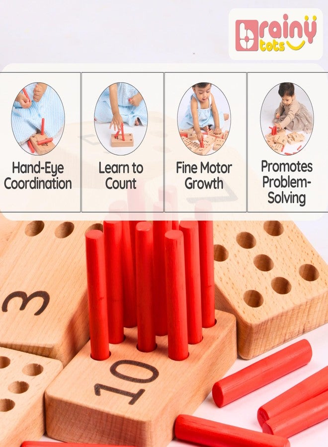 BrainyTots Numbers Counting Peg Puzzle | for Kids 1-3 Years Old | with 10 Pegs and 10 Boards | Montessori Toy | First Birthday Gift | Wooden Puzzle for Motor Skills and Problem Solving - Image 3