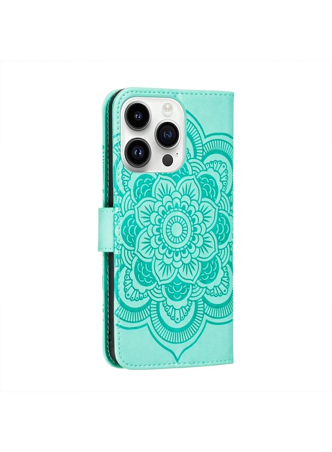 S-TOP Case For iPhone 15 Pro Sun Mandala Embossing Leather Phone Case - Image 3