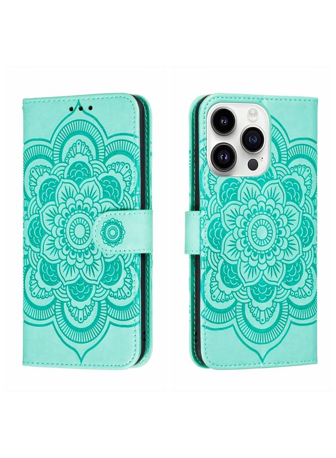 S-TOP Case For iPhone 15 Pro Sun Mandala Embossing Leather Phone Case - Image 1