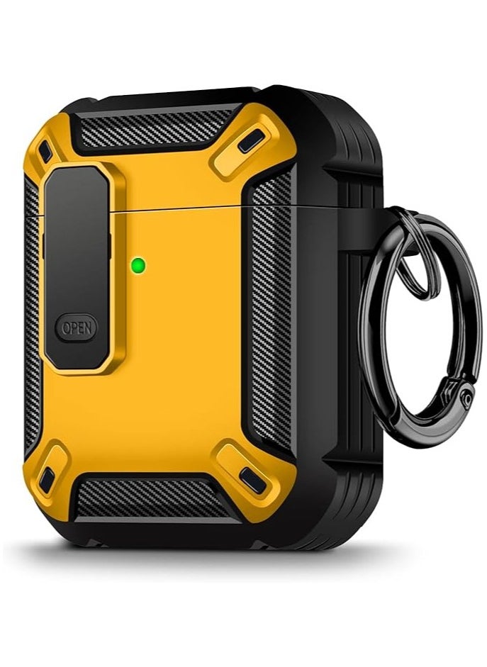Generic - ELMO3EZZ Airpod 1/2 Generation Case Cover with Secure Lock Clip,Military Armor Series Full-Body Rugged Hard Shell for Men Women with Keychain,Shockproof ProtectiveCase for AirPod 1/2(Yellow andblack) - Image 1