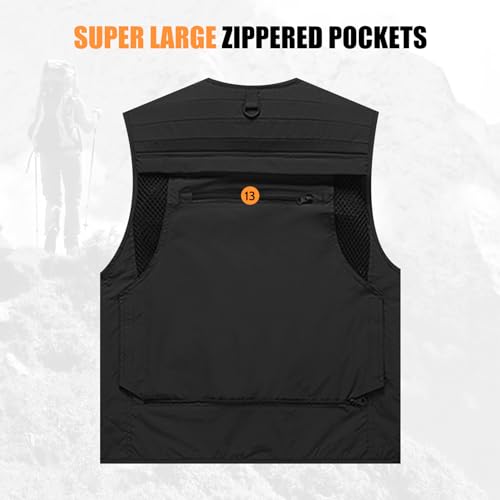 AOTORR Mens Outdoor Safari Cargo Photo Travel Work Fishing Vests for Men Multi-pockets Black L - Image 4