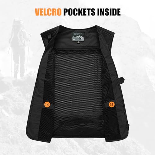 AOTORR Mens Outdoor Safari Cargo Photo Travel Work Fishing Vests for Men Multi-pockets Black L - Image 5