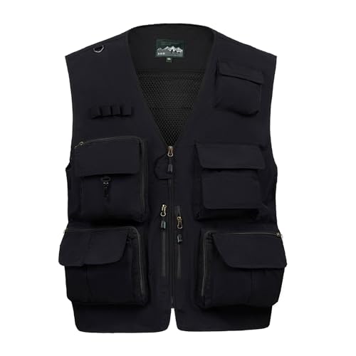 AOTORR Mens Outdoor Safari Cargo Photo Travel Work Fishing Vests for Men Multi-pockets Black L - Image 1