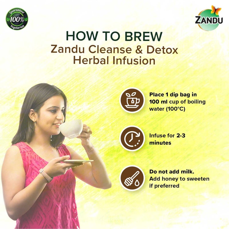 Zandu Cleanse & Detox Herbal Infusion: Use This Tea Bag To Give Your Body The Gift Of Good Health |Helps Improve Skin Glow & Detoxifies The Body (25 Tea Bags), Green Tea, 90 Gram - Image 5