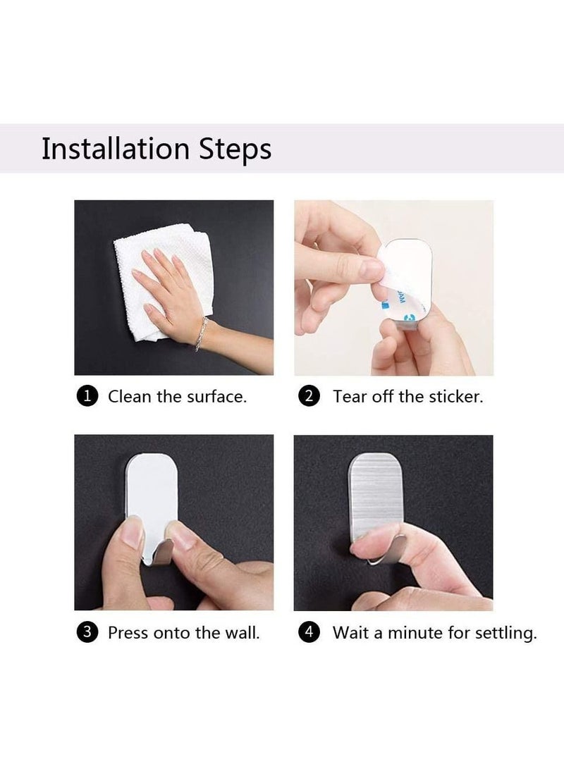 كول بيبي خطافات حائط لاصقة شديدة التحمل من الفولاذ المقاوم للصدأ قوية للغاية بدون حفر شماعات مقاومة للماء لمفاتيح معطف رداء والحقائب والمطبخ المنزلي والحمام وغرفة النوم عبوة من 8 - Image 2