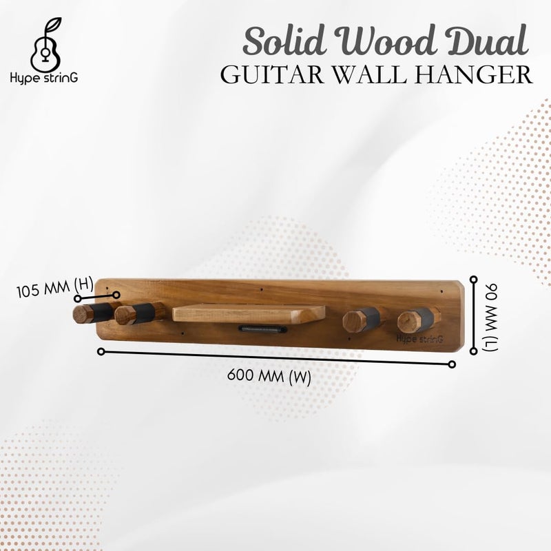Hype String Solid Wood Guitar Wall Stand for Two Guitar || Solid Wood Guitar Hanger with Shelf and Pick Holder - Image 4