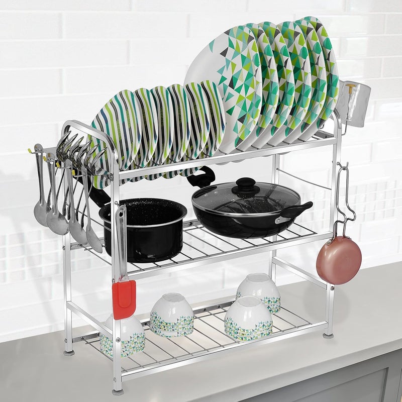 FB Fortune Blu Fortune Blu 3 Layer Wall Mount Kitchen Utensils Dish Rack Stainless Steel Utensil RackStand Dish StandHolder Kitchen Organizer Utensils Rack with Plate Cutlery Stand 21 x 21 - Image 1