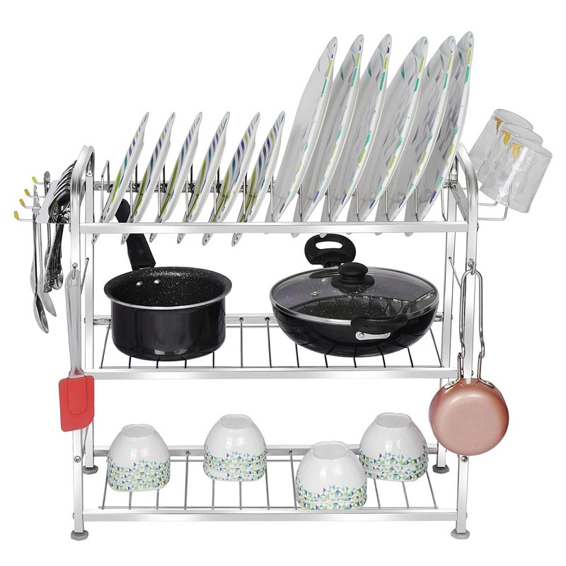 FB Fortune Blu Fortune Blu 3 Layer Wall Mount Kitchen Utensils Dish Rack Stainless Steel Utensil RackStand Dish StandHolder Kitchen Organizer Utensils Rack with Plate Cutlery Stand 21 x 21 - Image 2