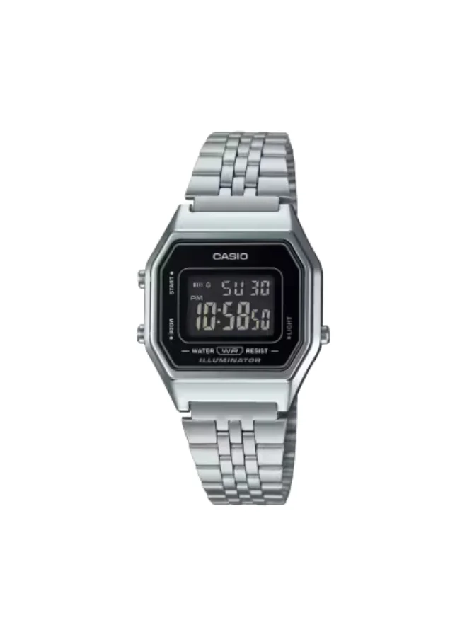 كاسيو Women's Digital Display Watch With Silver Stainless Steel Strap - LA680WA-1B
