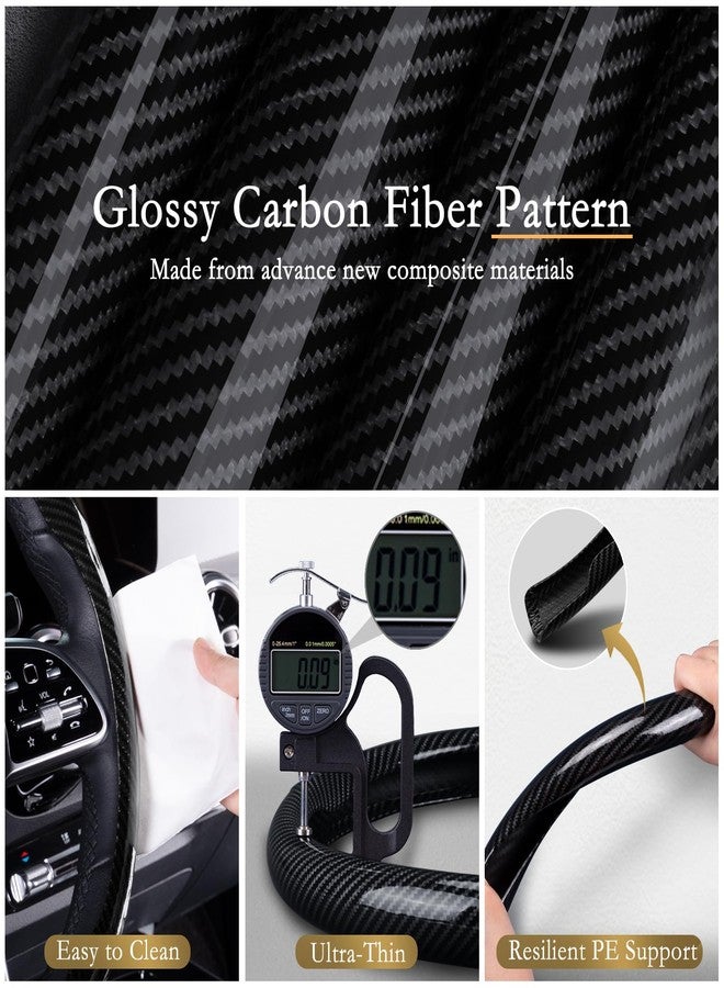Aimato Carbon Fiber Steering Wheel Cover, Ultra-Thin Car Steering Wheel Cover,Comfortable & Breathable Microfiber,Universal Fit for Most Cars, Bright Black - Image 3