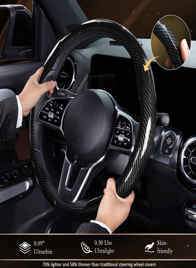 Aimato Carbon Fiber Steering Wheel Cover, Ultra-Thin Car Steering Wheel Cover,Comfortable & Breathable Microfiber,Universal Fit for Most Cars, Bright Black - Image 4