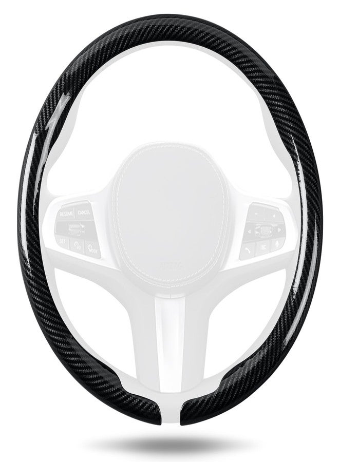 Aimato Carbon Fiber Steering Wheel Cover, Ultra-Thin Car Steering Wheel Cover,Comfortable & Breathable Microfiber,Universal Fit for Most Cars, Bright Black - Image 1