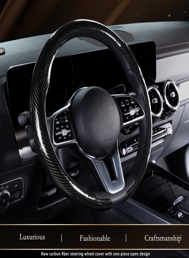 Aimato Carbon Fiber Steering Wheel Cover, Ultra-Thin Car Steering Wheel Cover,Comfortable & Breathable Microfiber,Universal Fit for Most Cars, Bright Black - Image 2