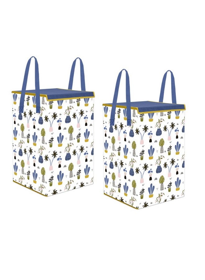 PrettyKrafts 75L Non Woven Mushroom Printed Rectangular Foldable Large Laundry Bag/Basket With Lid & Handles, Freestanding Cloth Storage Organizer for Bedroom (36x36x53cm, White, Set of 2) - Image 1