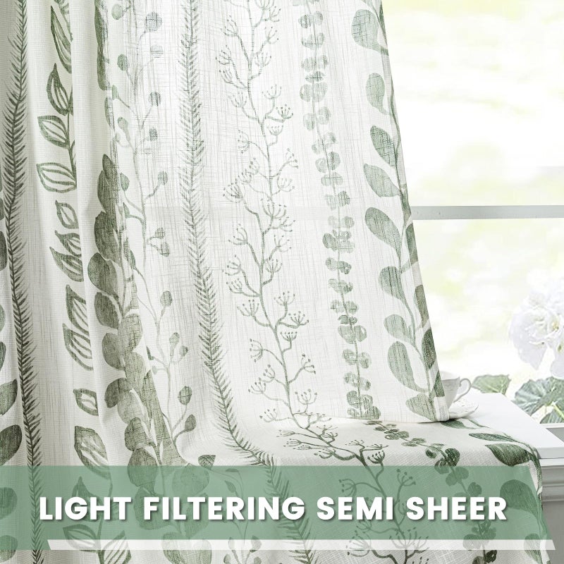 MEETSKY Sage Green Curtains 84 Inches Long 2 Panels Boho Curtains for Living Room Light Filtering Patterned Drapes for Bedroom Linen Style Back Tab Leaf Print Window Treatment, 50” Wide Each Panel - Image 4
