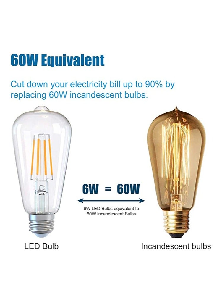E27 LED Bulb, 6W Non-Dimmable Energy Saving Light, 6500K Vintage Edison Style Clear Glass, 60W Incandescent Replacement for Home Pendant Lighting, Retro Design (Pack of 4) - Image 4