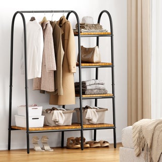 DlandHome FreeStanding Garment Clothing Racks Home Metal Clothing Rack with 4Tier Storage Shelves and Hanging Rod Closet Storage Organizer Clothing Rack for Bedroom Living Room EntrywayRetro - pzsku/ZFAEEDCBA36F72C3C1D82Z/45/1749491134/01380349-2ee7-4071-a98a-c2097f4a0188