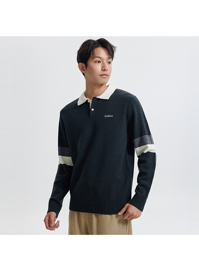 Cabbeen Logo Embroidered Knitted Sweater Spring/autumn Polo Collar Fashion - Image 2