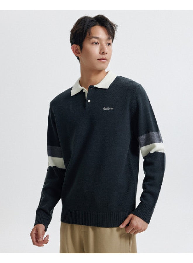 Cabbeen Logo Embroidered Knitted Sweater Spring/autumn Polo Collar Fashion - Image 1