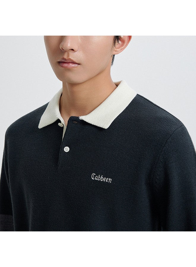 Cabbeen Logo Embroidered Knitted Sweater Spring/autumn Polo Collar Fashion - Image 3